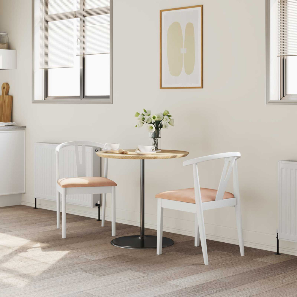 vidaXL Set of 2 White and Brown Rubberwood Dining Chairs Image 9