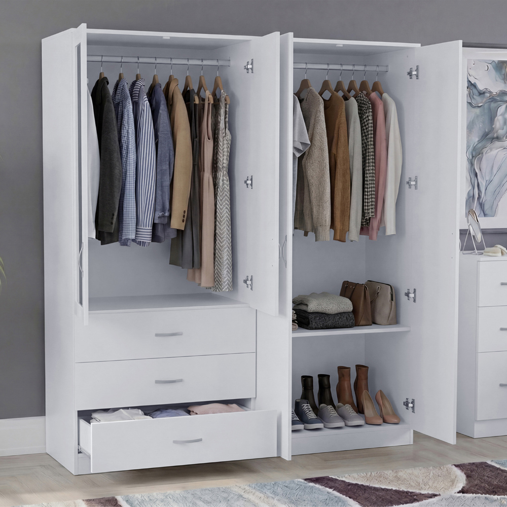 VIDA DESIGNS Riano 4 Door 3 Drawer White Mirrored Wardrobe Image 4