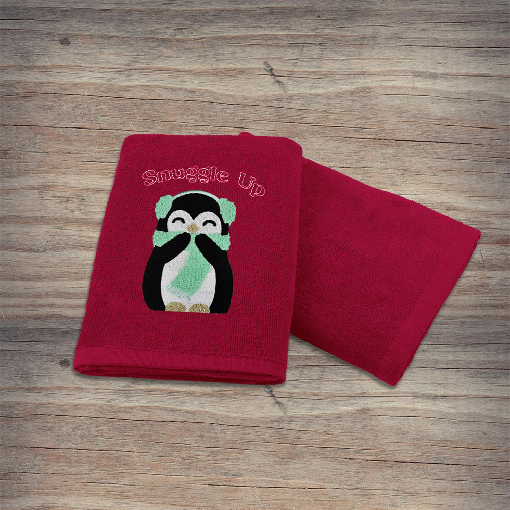 Noel Square Penguins Snuggle Red Hand Towel 2 Pack Image 5