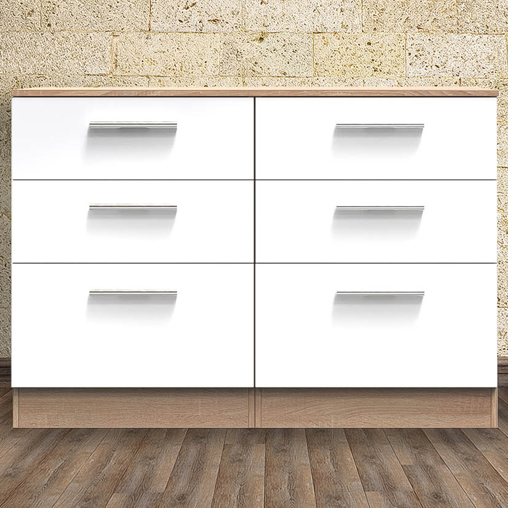 Crowndale Contrast 6 Drawer White and Bardolino Oak Midi Chest Ready Assembled Image 1