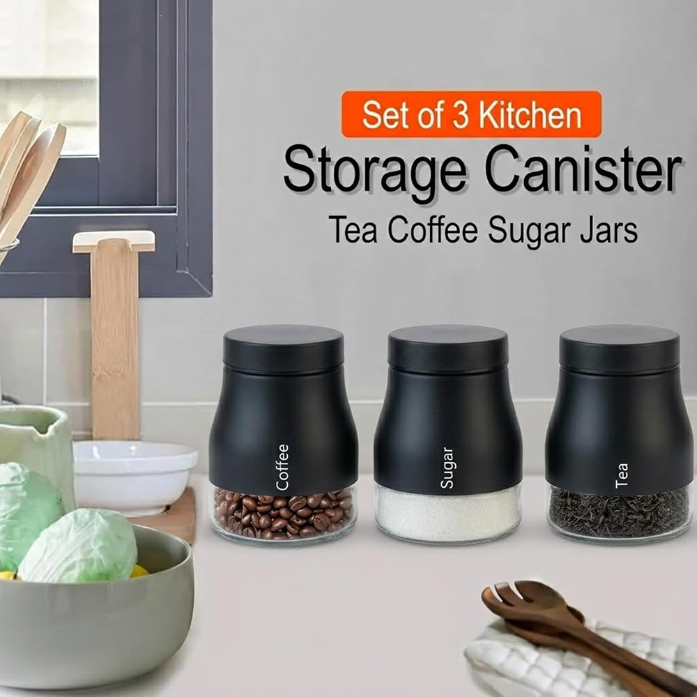 ATEK 3 Piece Black Kitchen Storage Canister Set Image 2