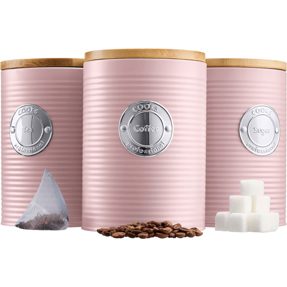 Cooks Professional Pink and Silver 3 Piece Kitchen Food Storage Set with Bamboo Lid Image 3