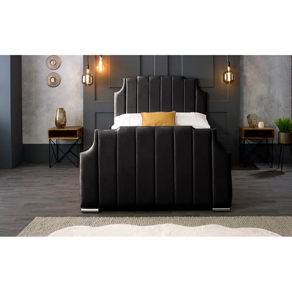Eleganza Home Nelson Double Black Plush Velvet Bed Frame with Headboard Image 2