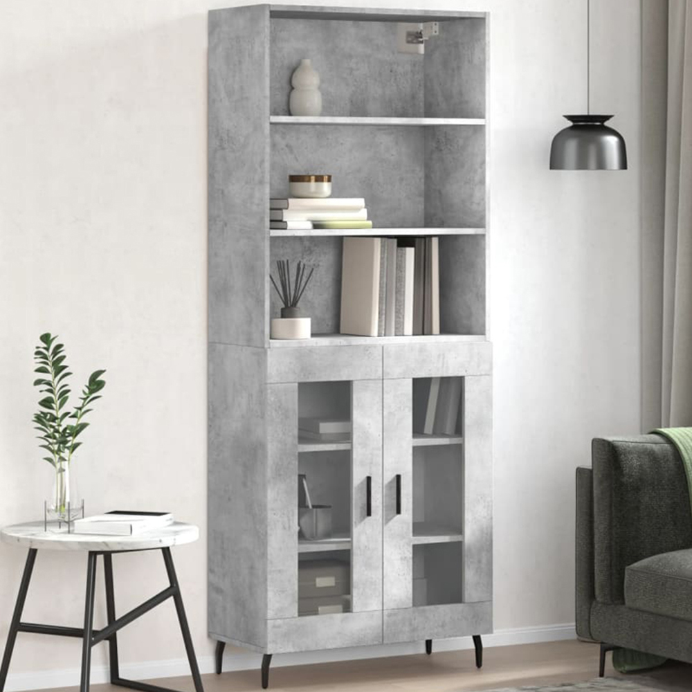 vidaXL 2 Glass Door 3 Shelf Concrete Grey Tall Highboard Image 1