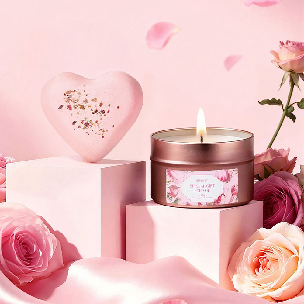 Living and Home Rose Scented Spa Bath Gift Set with Candle Bombs and Salts Image 3