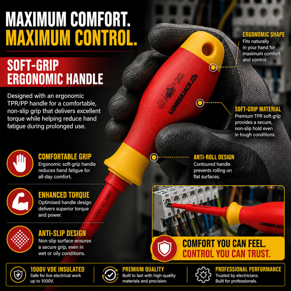 Lumberjack VDE13P 13 Piece VDE Insulated Electrician Screwdriver Set with Magnetic Tips 1000V Image 4