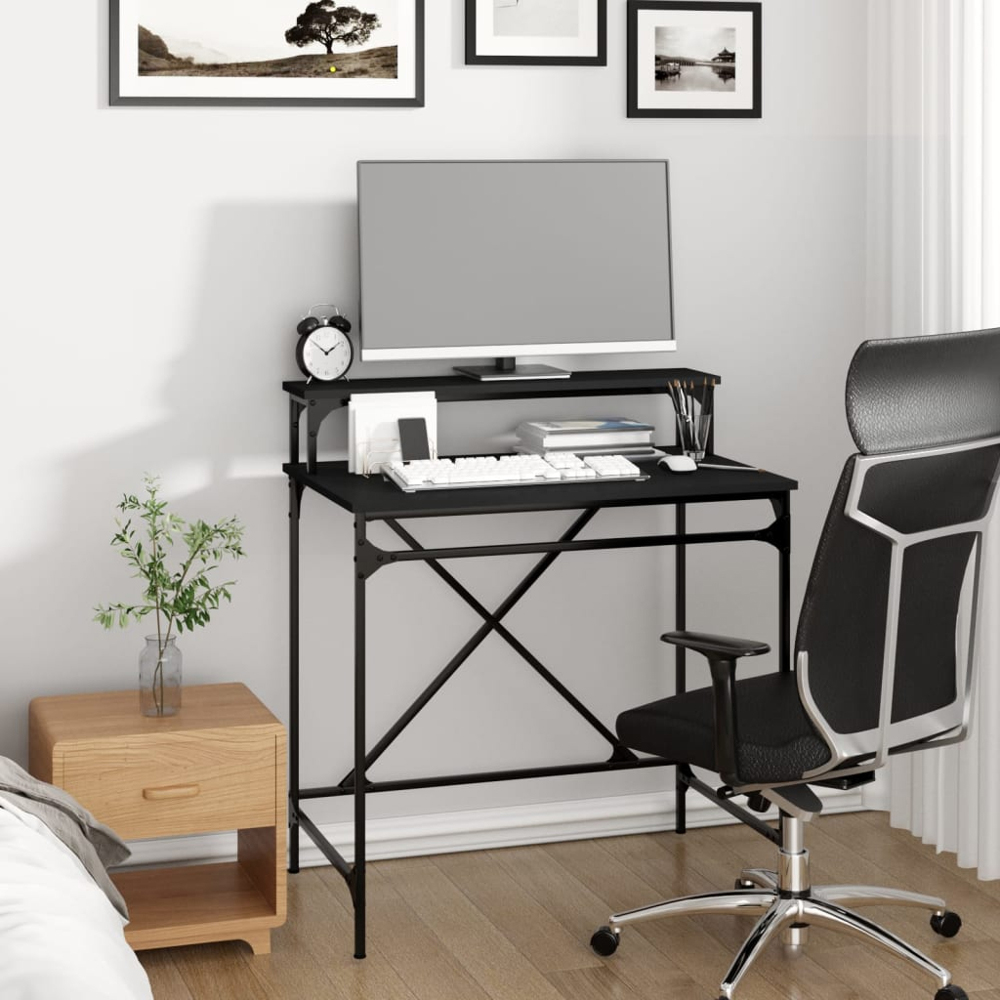 vidaXL Single Shelf Industrial Style Computer Desk Black Image 7