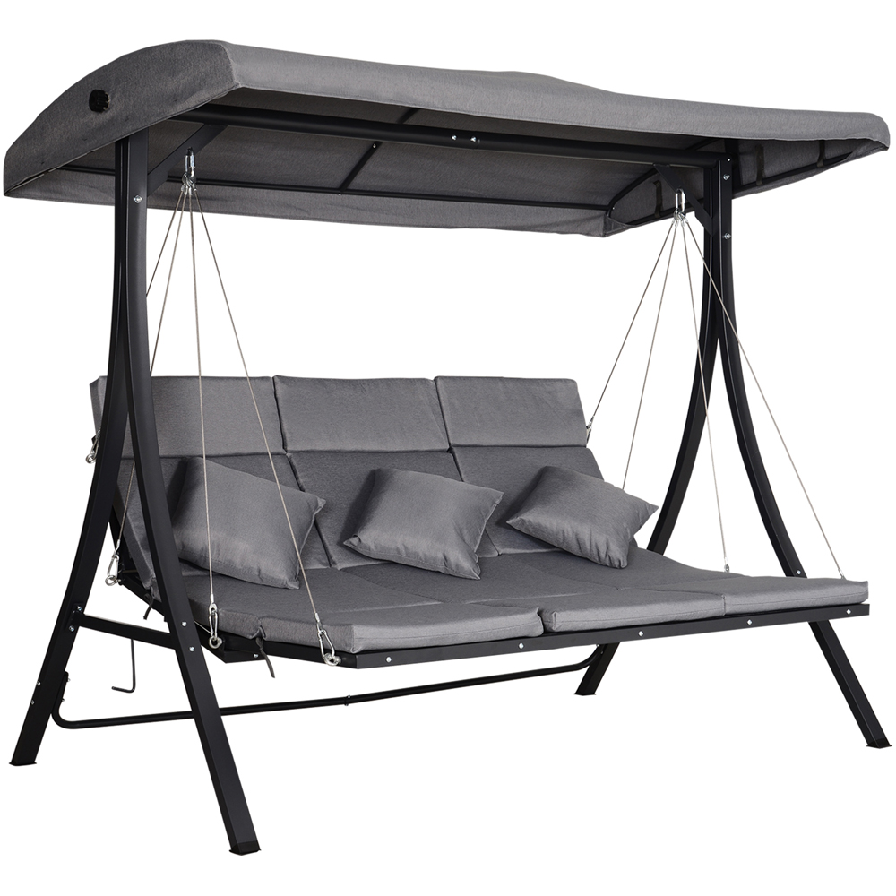 Outsunny 3 Seater Grey Swing Chair with Canopy Image 2