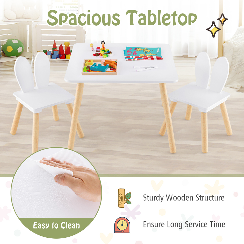 Costway 2 Seater Kids White Table and Rabbit Chair Set Wilko