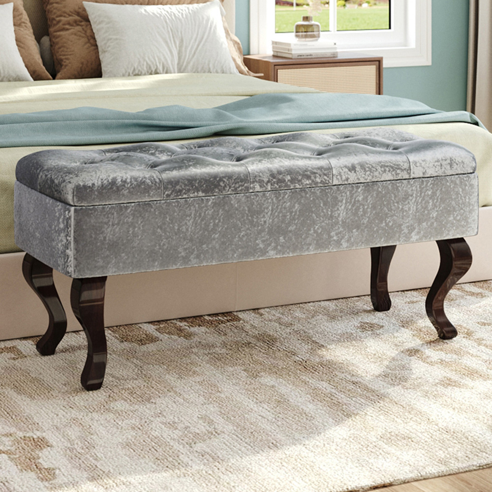 H&O Direct Ice Velvet Upholstered Storage Bench Image 1