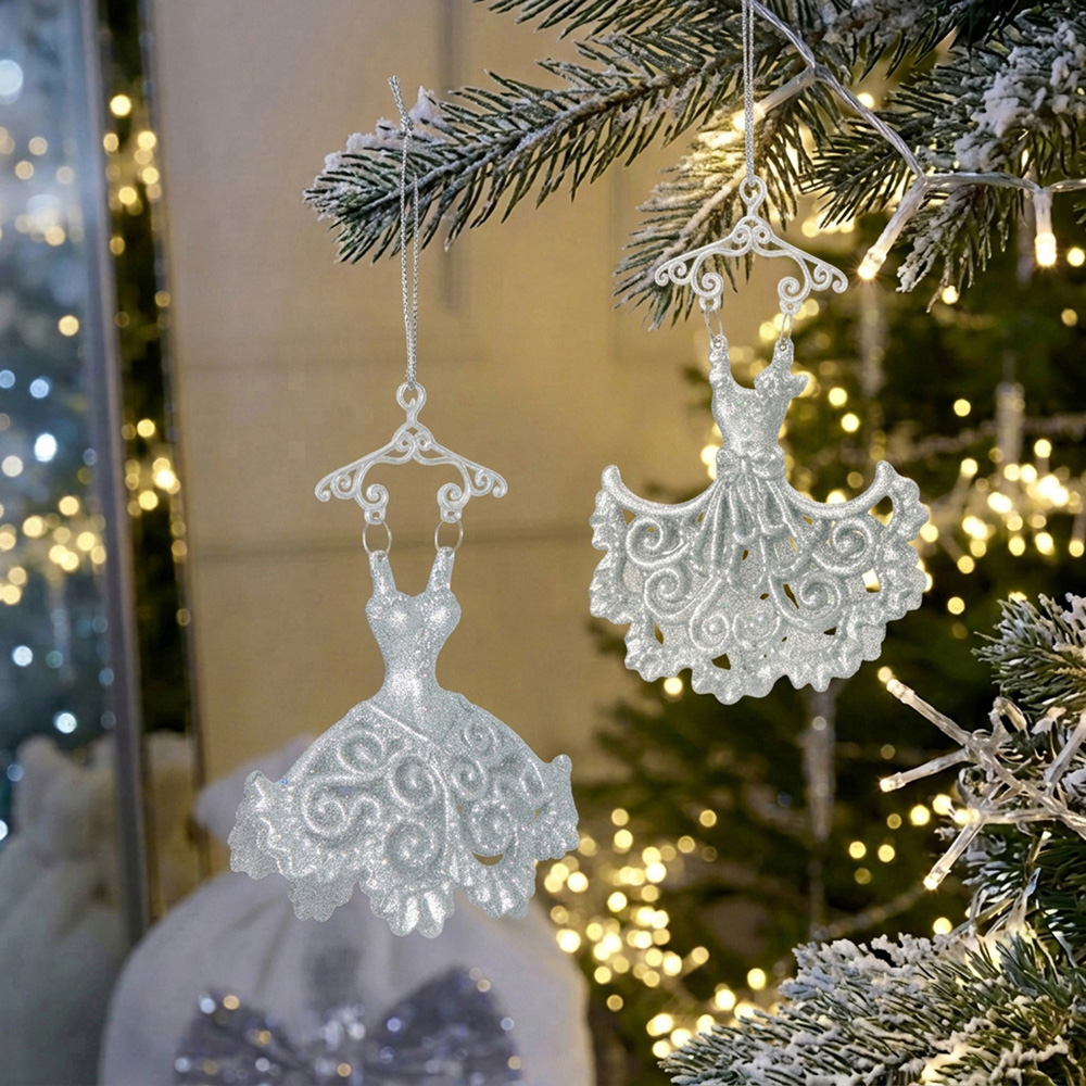 Silver Glitter Dress Hanging Decoration Image 2