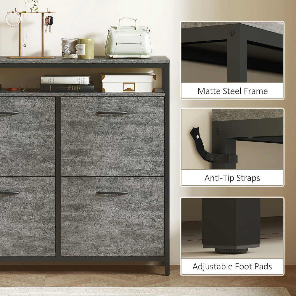 HOMCOM 4 Flip Down Drawer Single Shelf Cement Grey Shoe Cabinet Image 8