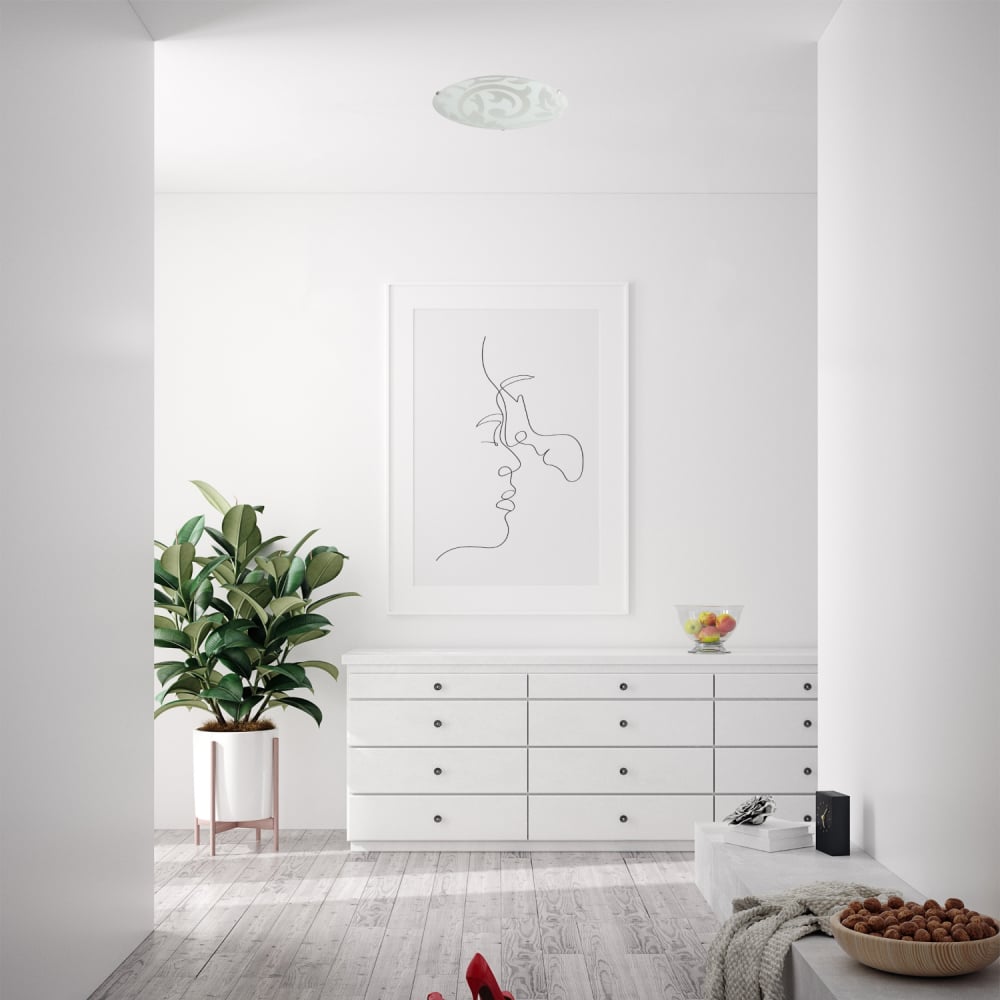 Happy Homewares Floral Circular Frosted White Glass IP20 Flush Ceiling Light Image 2