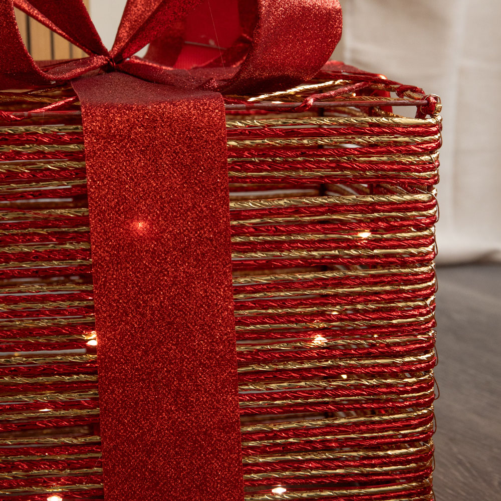 Samuel Alexander Set of 3 Warm White LED Light Up Red and Gold Christmas Box Decoration Image 3