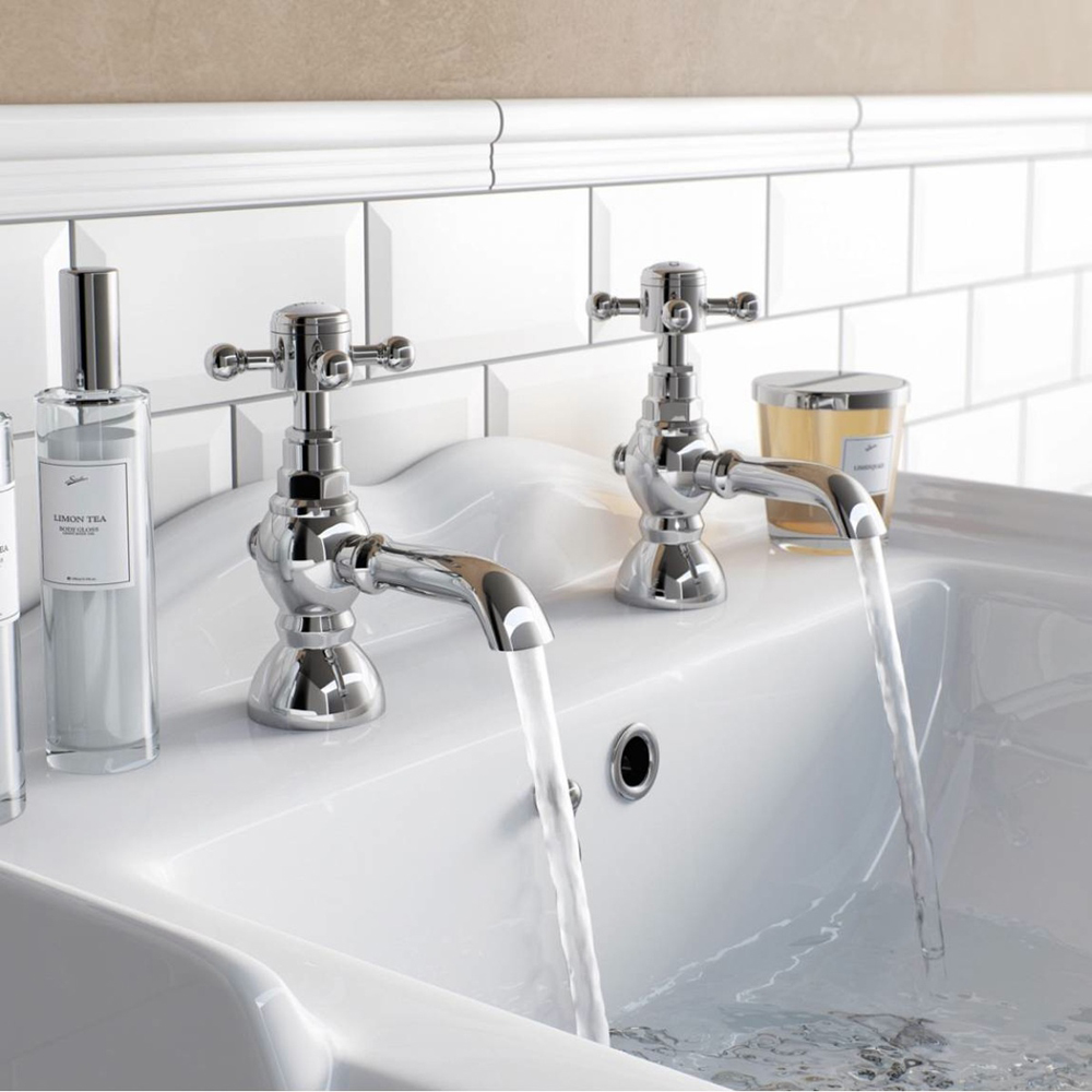 Nes Home Churchill Traditional Chrome Cross Head Hot and Cold Twin Basin Taps Image 2