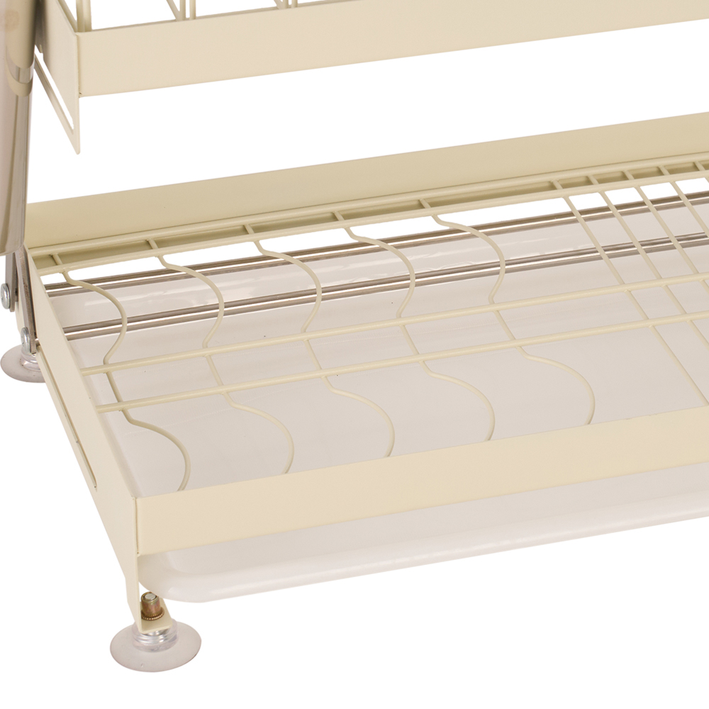 Living and Home 2 Tier Cream Carbon Steel Dish Drainer with Secure Plate Slot Image 3