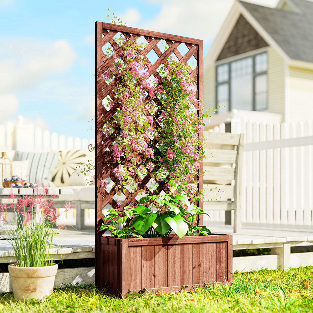 Outsunny Wooden Raised Garden Bed Planter Box with Trellis 149.5 x 31.5 x 72.5cm Image 2