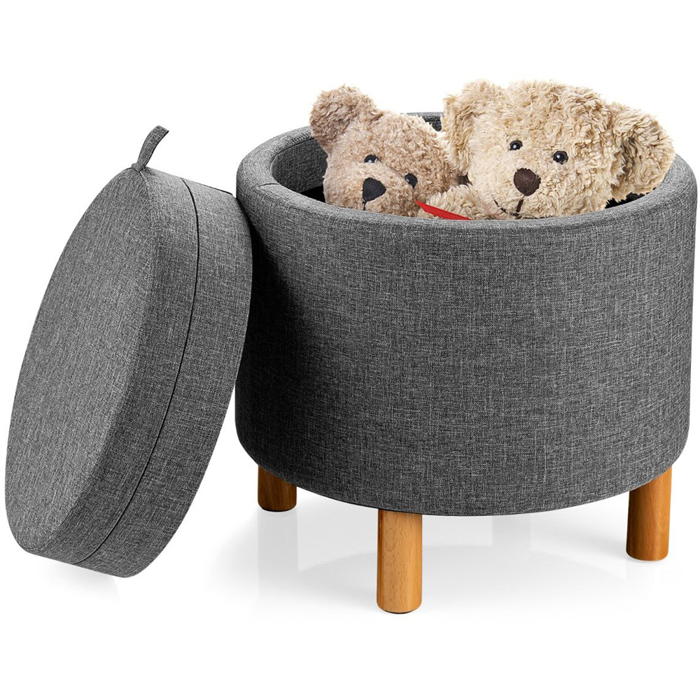 Costway Grey Round Padded Ottoman Stool Image 3