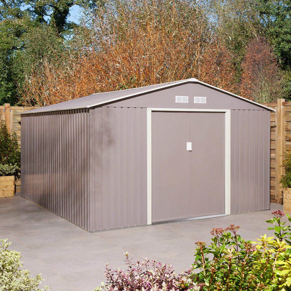 Rowlinson Trentvale Metal Apex Shed Light Grey with Foundation Kit 10 x 12ft Image 2