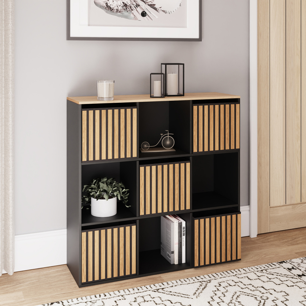 GFW Kube 3 Drawer 3 Shelf Black and Oak Cube Storage Unit Image 7
