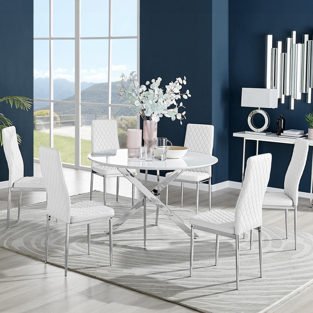 Furniturebox Arona Valera 6 Seater Round Dining Set White High Gloss and White Image 1