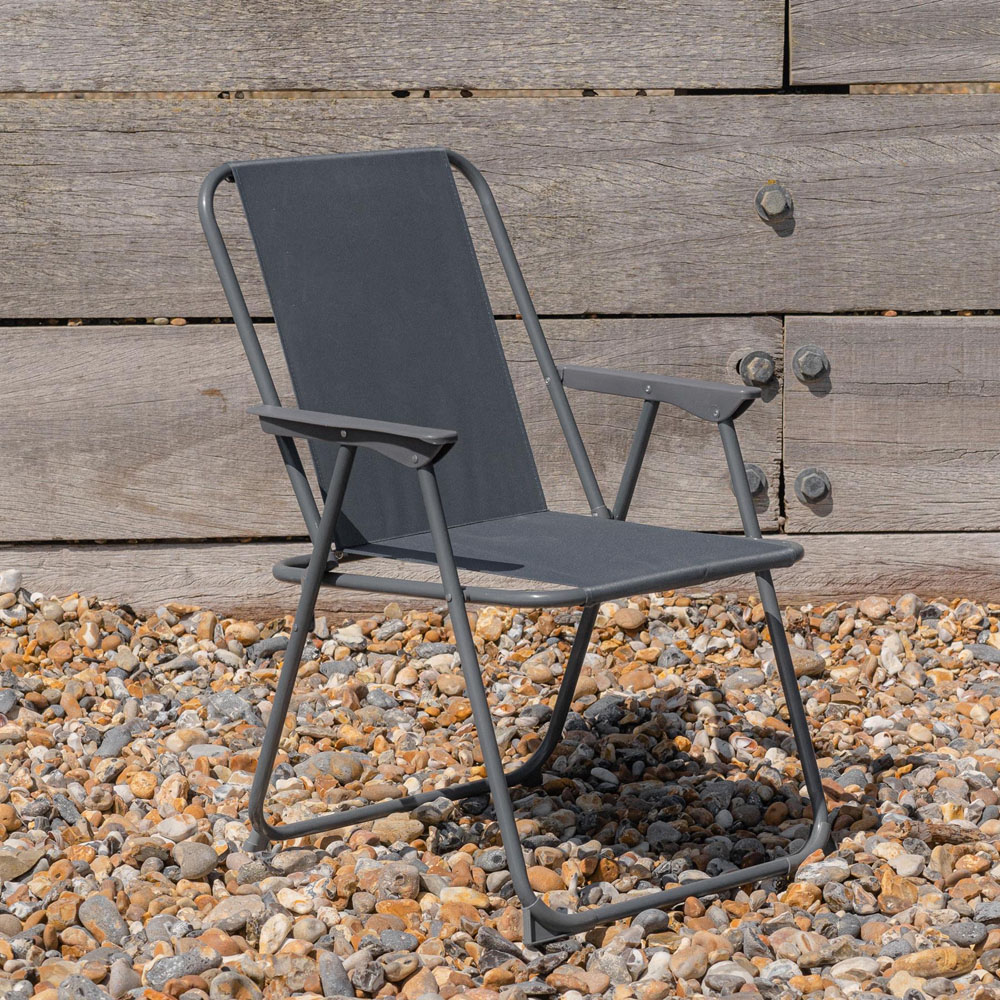 Harbour Housewares Grey Metal Foldable Beach Chair 4 Pack Image 3