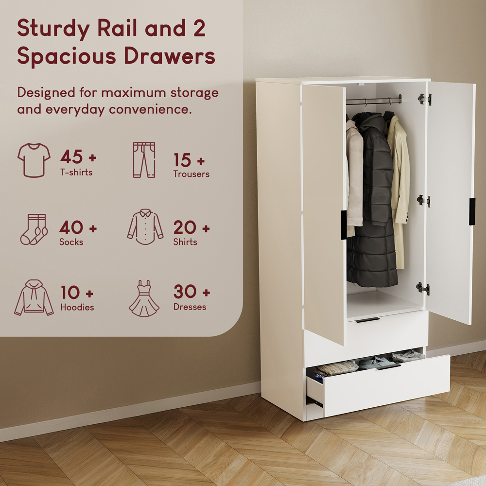 VIDA DESIGNS Trega 2 Drawer 2 Door White Wardrobe Image 6
