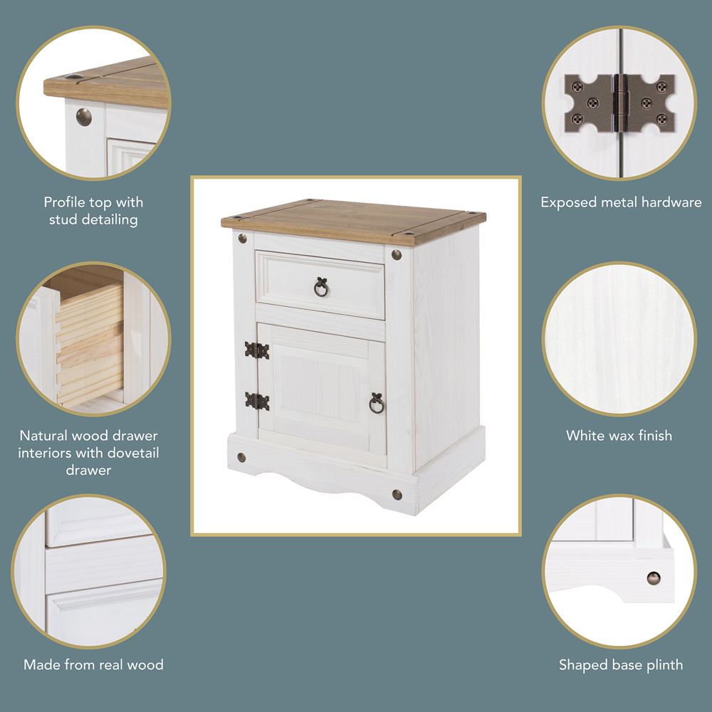 Core Products Corona Single Door Single Drawer White Bedside Table Image 8