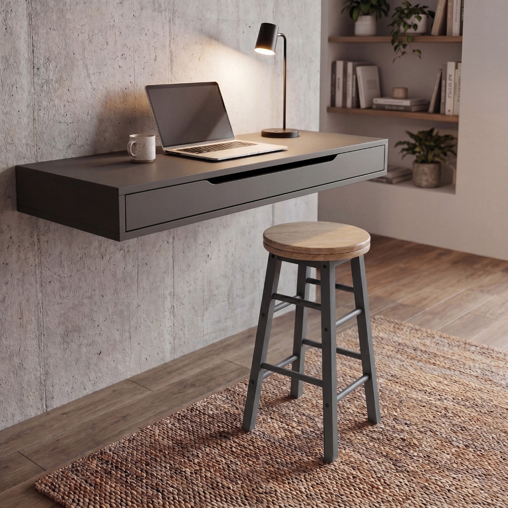 CHEF VIDA Set of 2 Grey Wooden Revolving Bar Stools Image 4