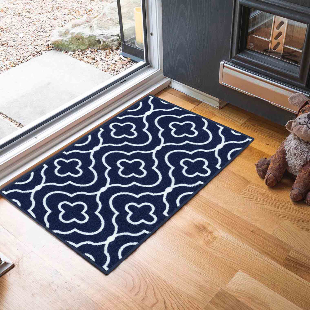 Desire Rugs Havana Navy Quatrefoil Anti Slip Door Mat 80 x 50cm Image 2