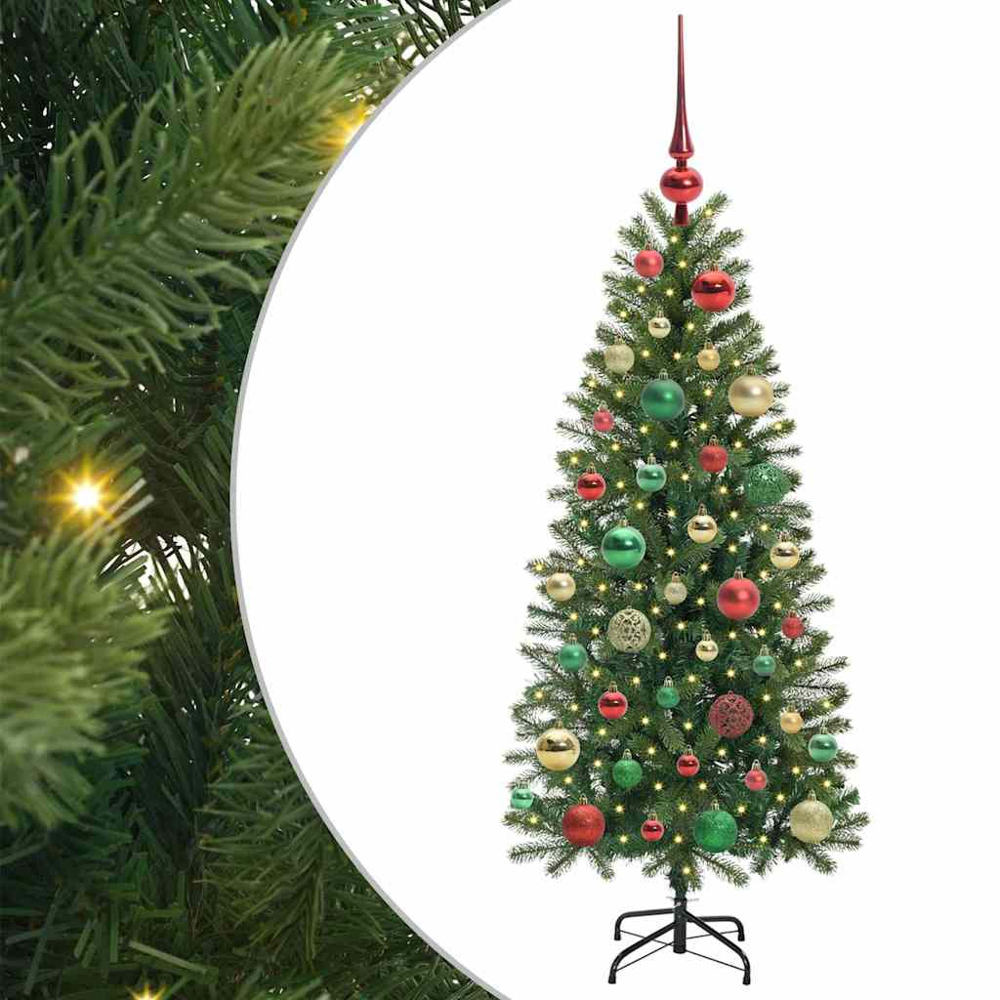 vidaXL Pre-Lit Multicolour Baubles Green Artificial Christmas Tree 4ft Image 2