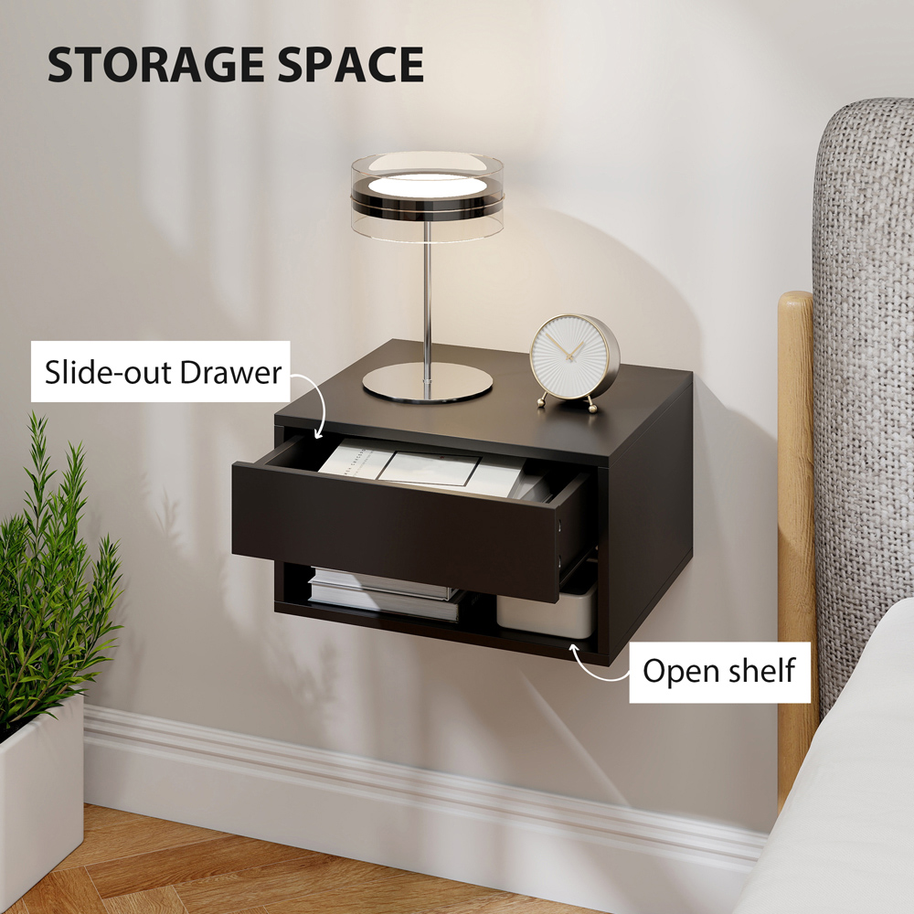 Portland Single Drawer Single Shelf Black Floating Nightstand Set of 2 Image 8