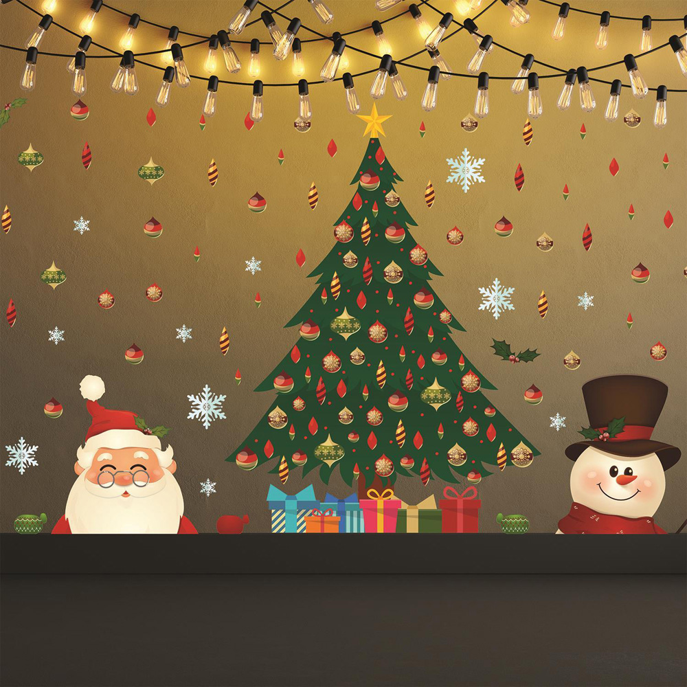 Walplus Santa And Snowman Under The Tree Self Adhesive Christmas Wall Stickers 114 Piece Image 3