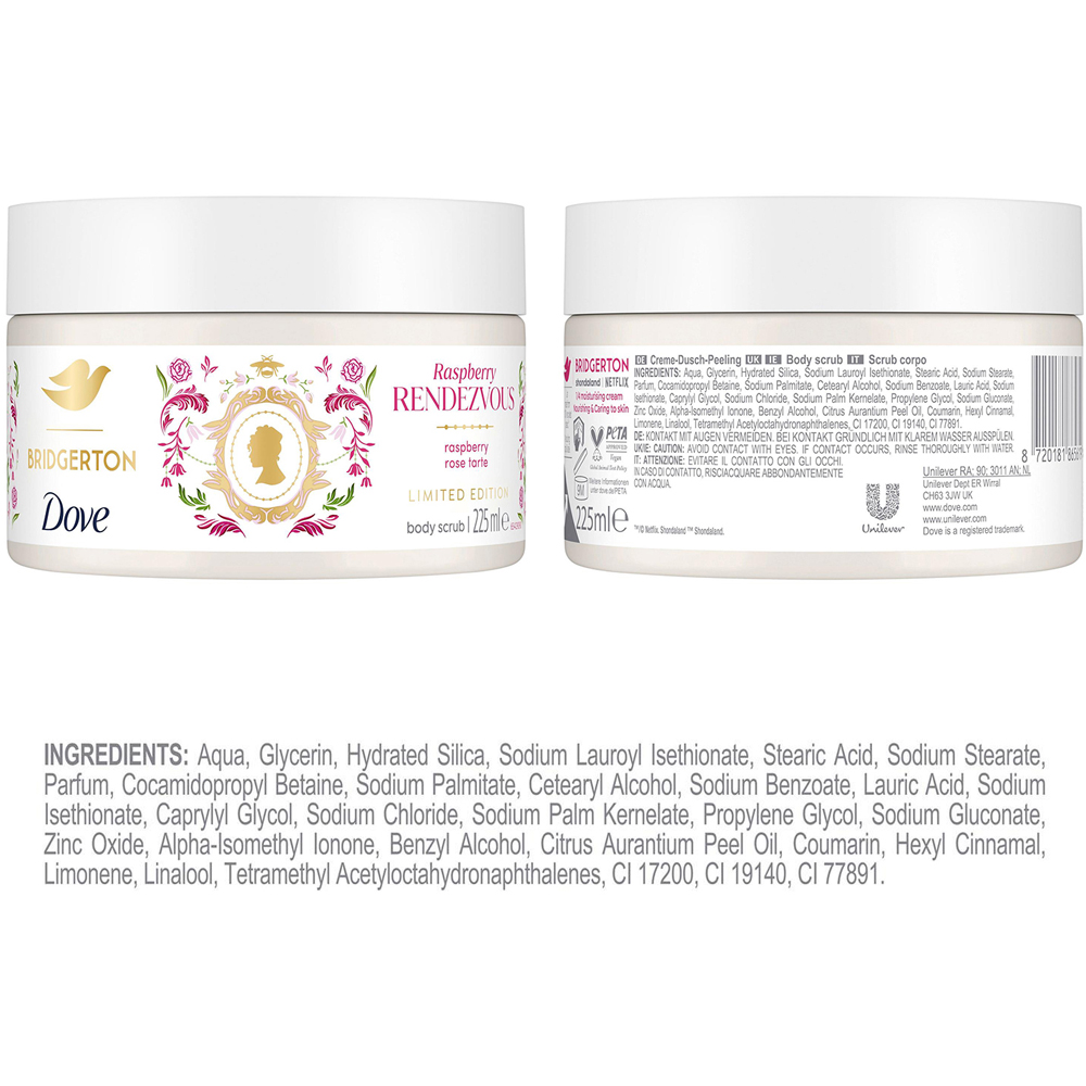 Dove Bridgerton Limited Edition Raspberry Exfoliator Body Scrub 225ml 4 Pack Image 9