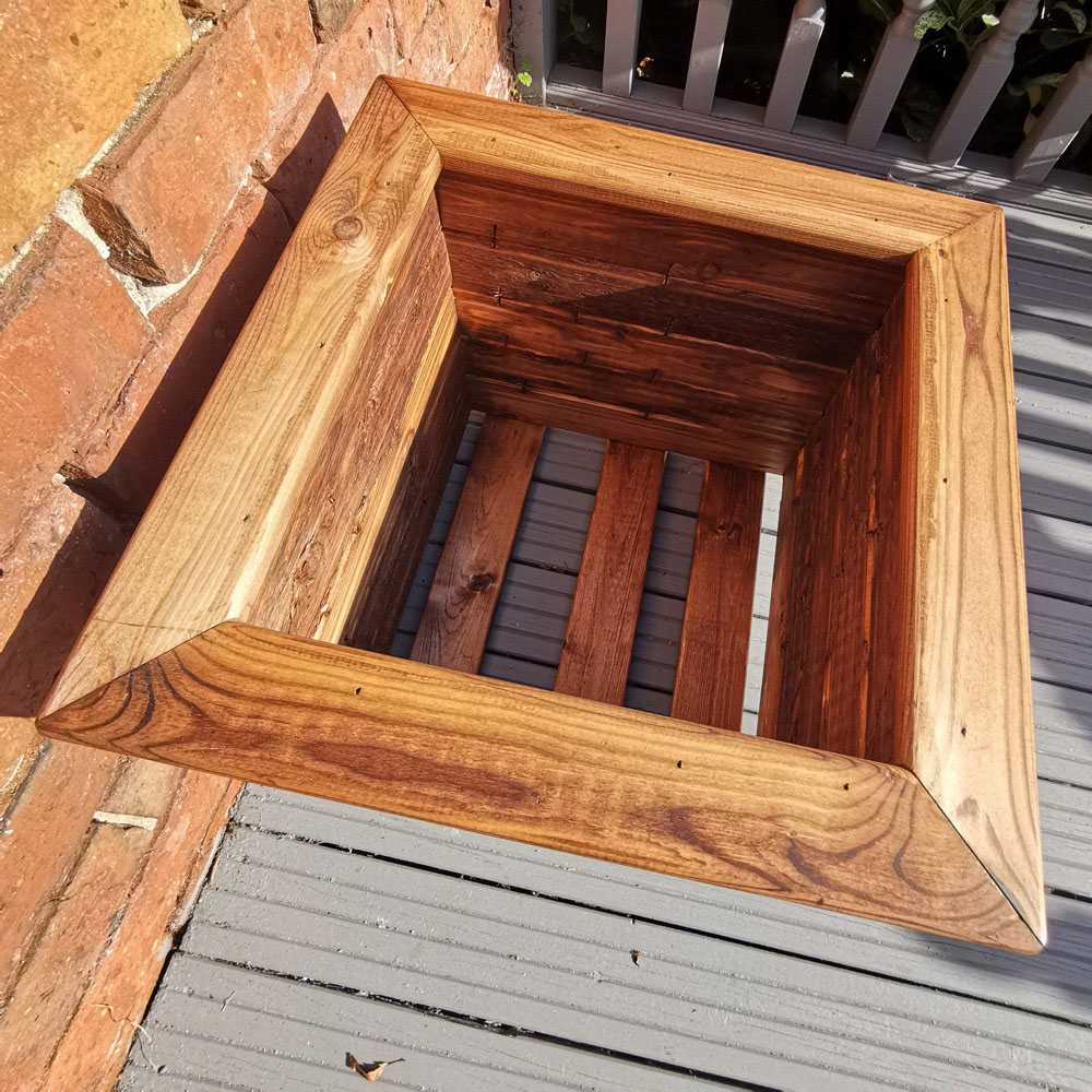 Samuel Alexander Handmade Chunky Rustic Wooden Garden Square Planter 46cm Image 5