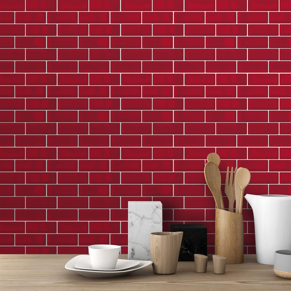 Walplus Cherry Red Retro Glossy 3D Tile Sticker 30.5 x 30.5cm 12 Pack Image 2
