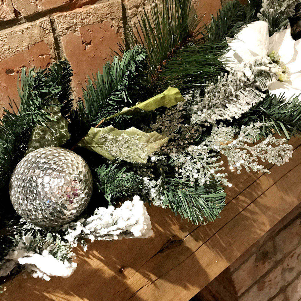 Samuel Alexander Snow Flocked Christmas Garland with Poinsettia and Bauble 180cm Image 3