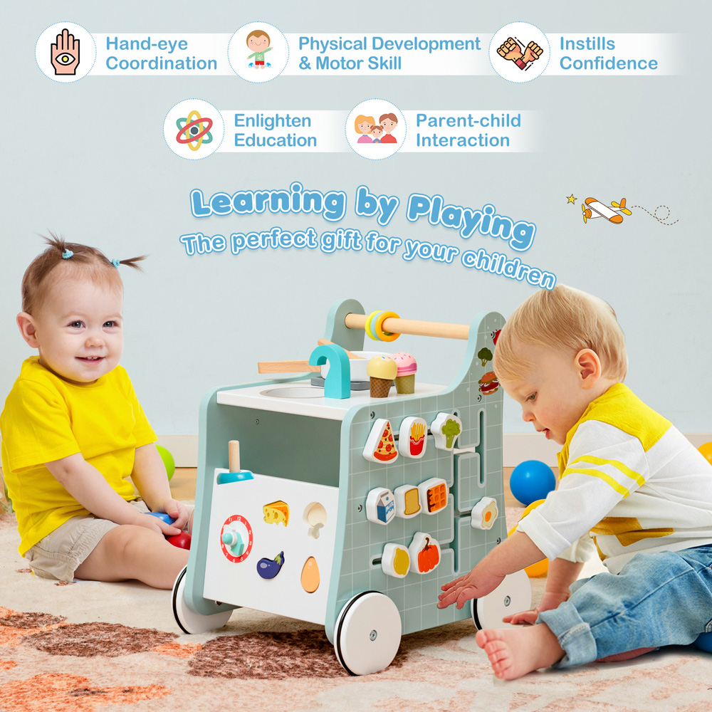 Costway Blue 6 in 1 Wooden Baby Stroller Image 6