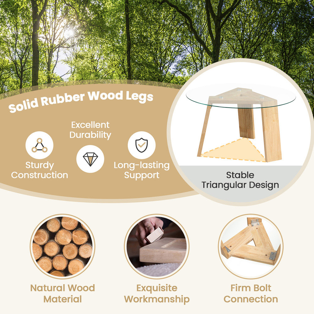 Costway Transparent Wooden Round Coffee Table Image 7