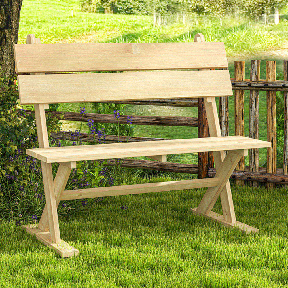 Outsunny 2 Seater Natural Wooden Garden Bench Image 1
