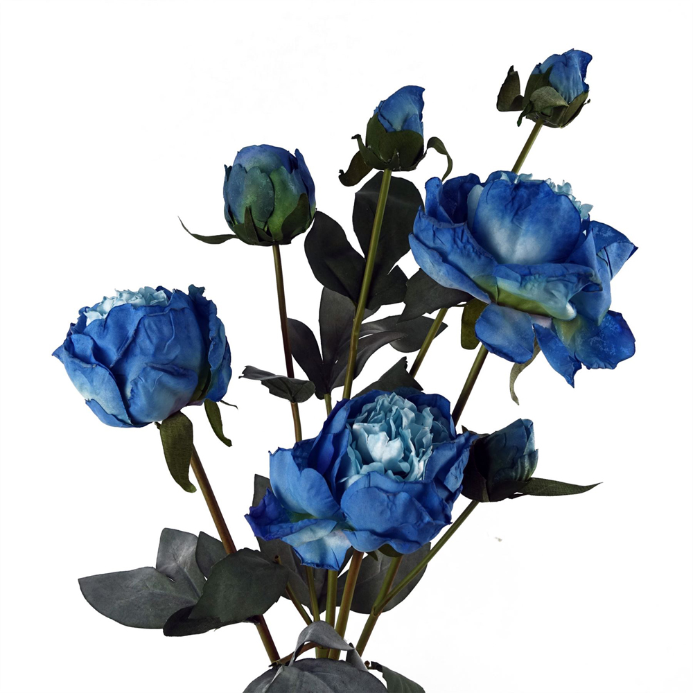 Leaf Blue Peony Single Stem Artificial Flower 55cm 6 Pack Image 4