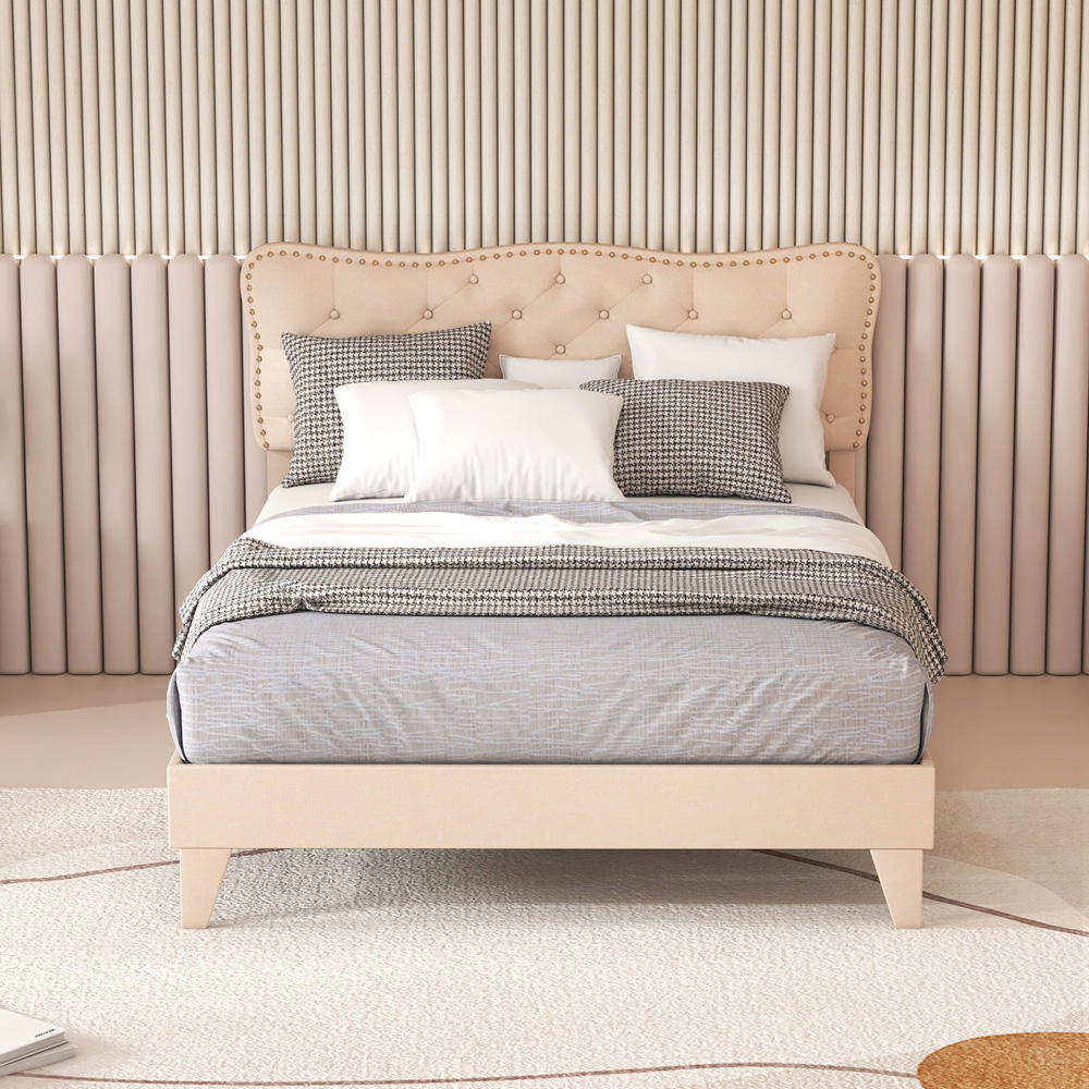 Costway Double Cream Button Tufted Bed Image 4
