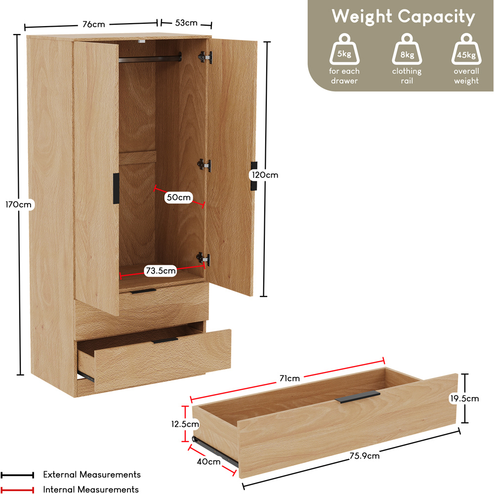 VIDA DESIGNS Trega 2 Drawer 2 Door Pine Wardrobe Image 8