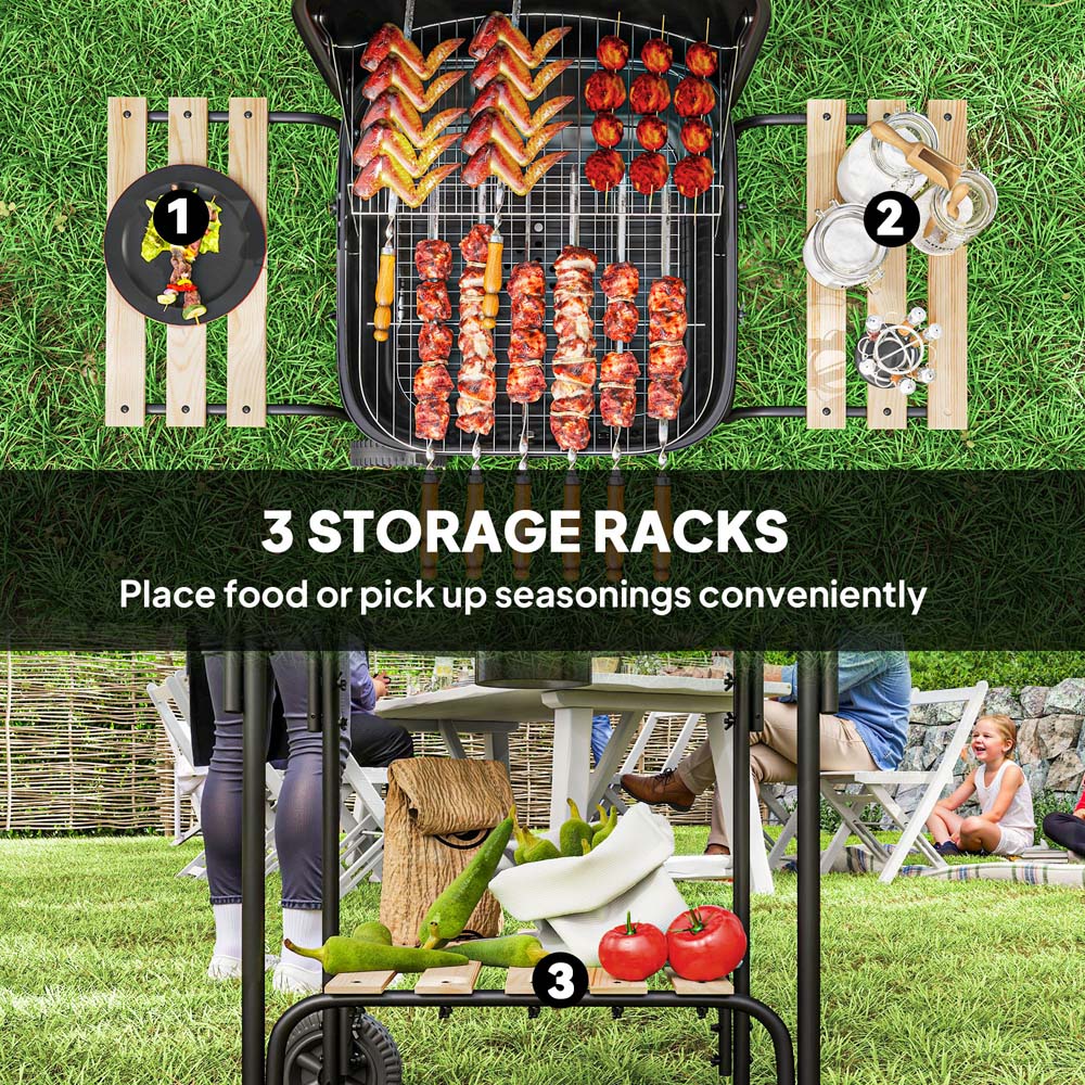 Outsunny Black Charcoal Barbecue Grill with Lockable Lid and Vent Image 6