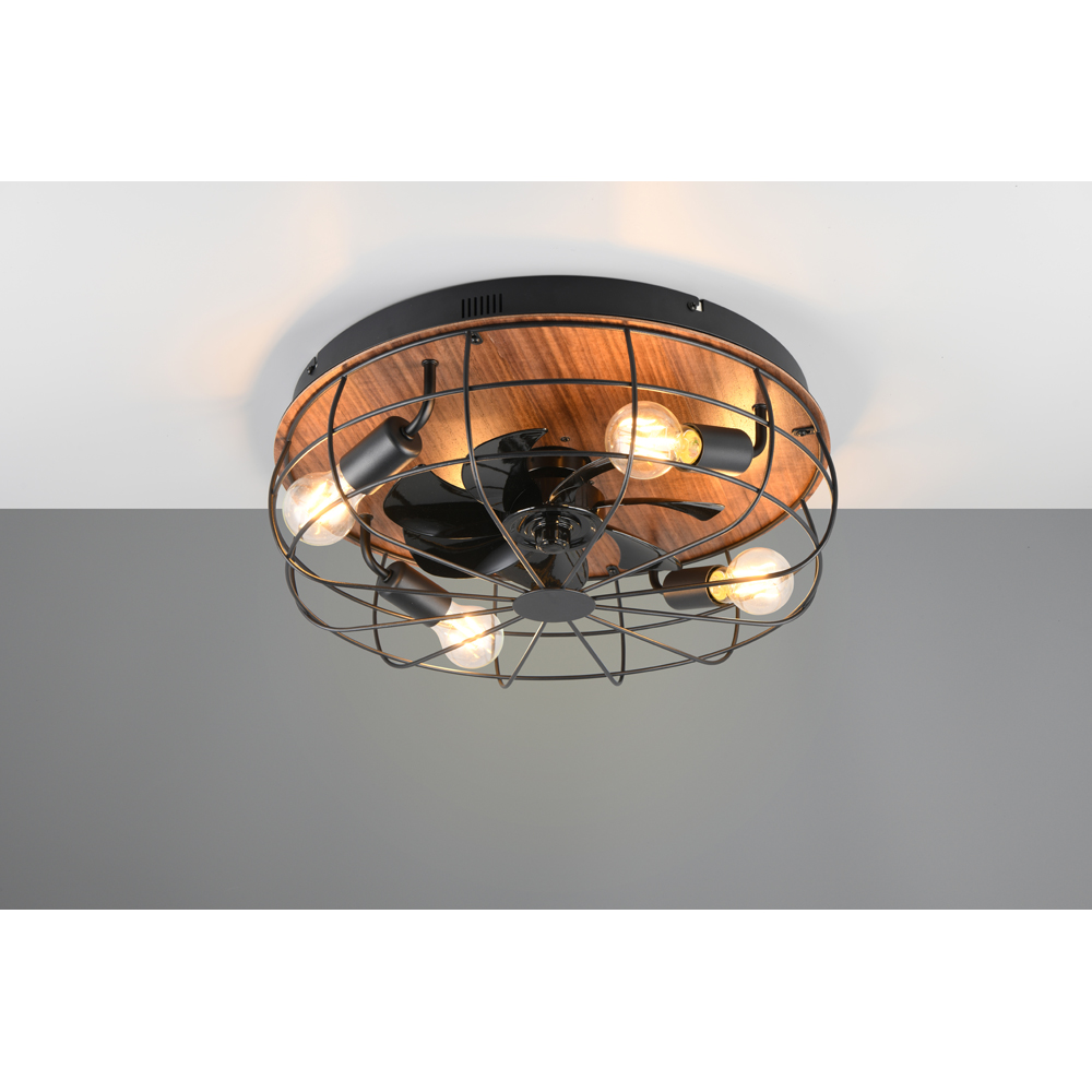 TRIO Trondheim Matt Black Ceiling Light with Fan Image 2