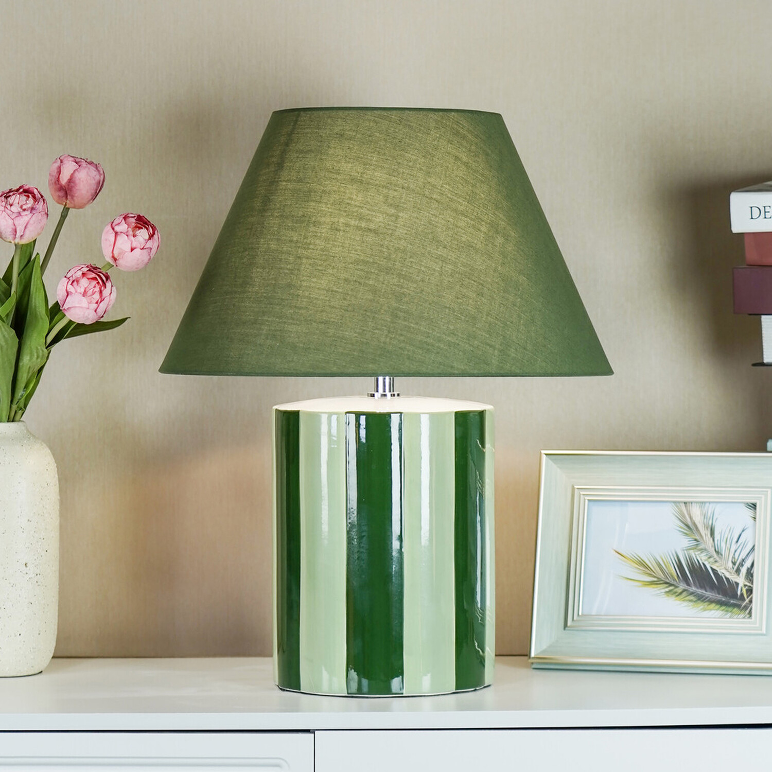 Adley Stripe Table Lamp Green Image 2