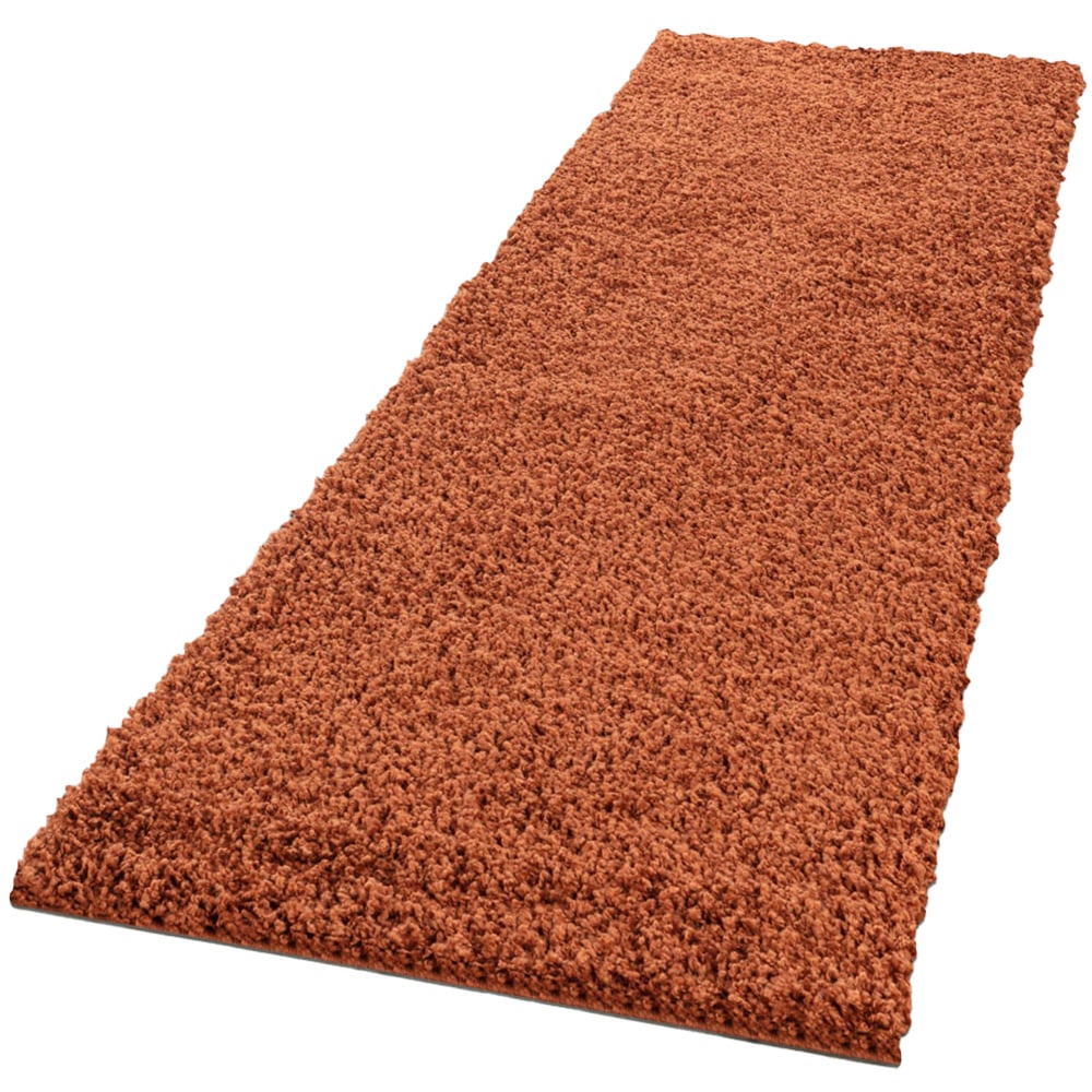 Desire Rugs Oxford Terracotta Plain Shaggy Runner Rug 60 x 220cm Image 1
