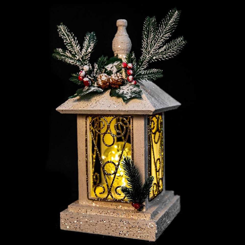 Shatchi Warm White LED Wooden Glitter Snow Covered Lamp Image 4