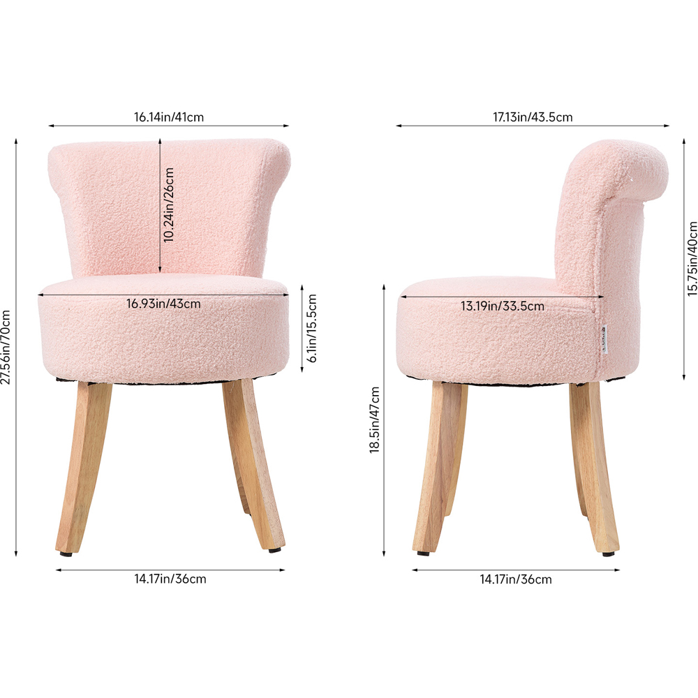 Living and Home Pink Teddy Fleece Low Backrest Vanity Stool Image 8