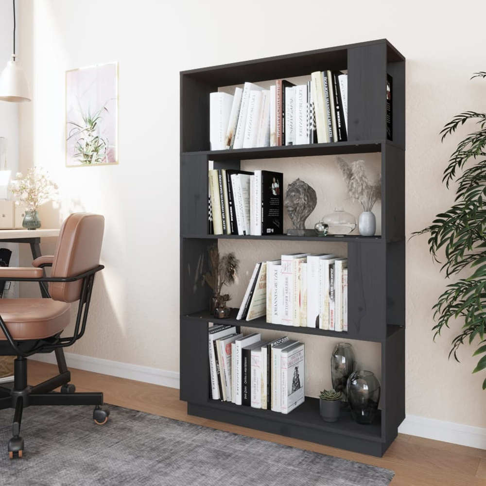 vidaXL 4 Shelf Grey Solid Pine Wood Bookcase Image 7